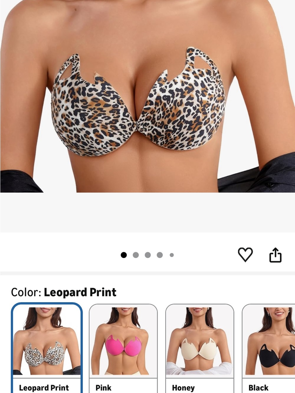 Rosefly Leopard Print Adhesive Strapless Push-Up Bra NEW